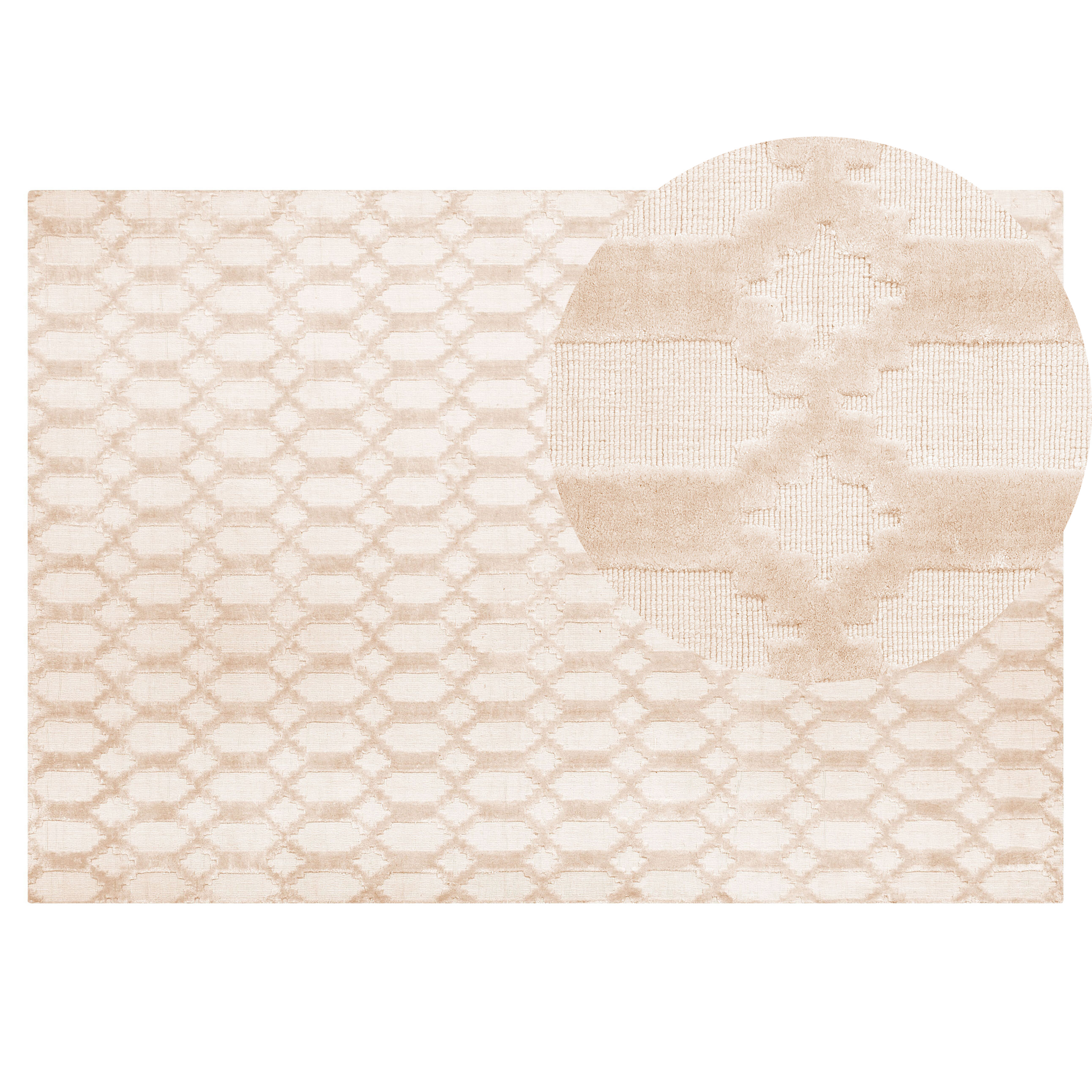 Beliani Rug Beige Viscose 140 x 200 cm Geometric Pattern Hand Woven Flatweave
