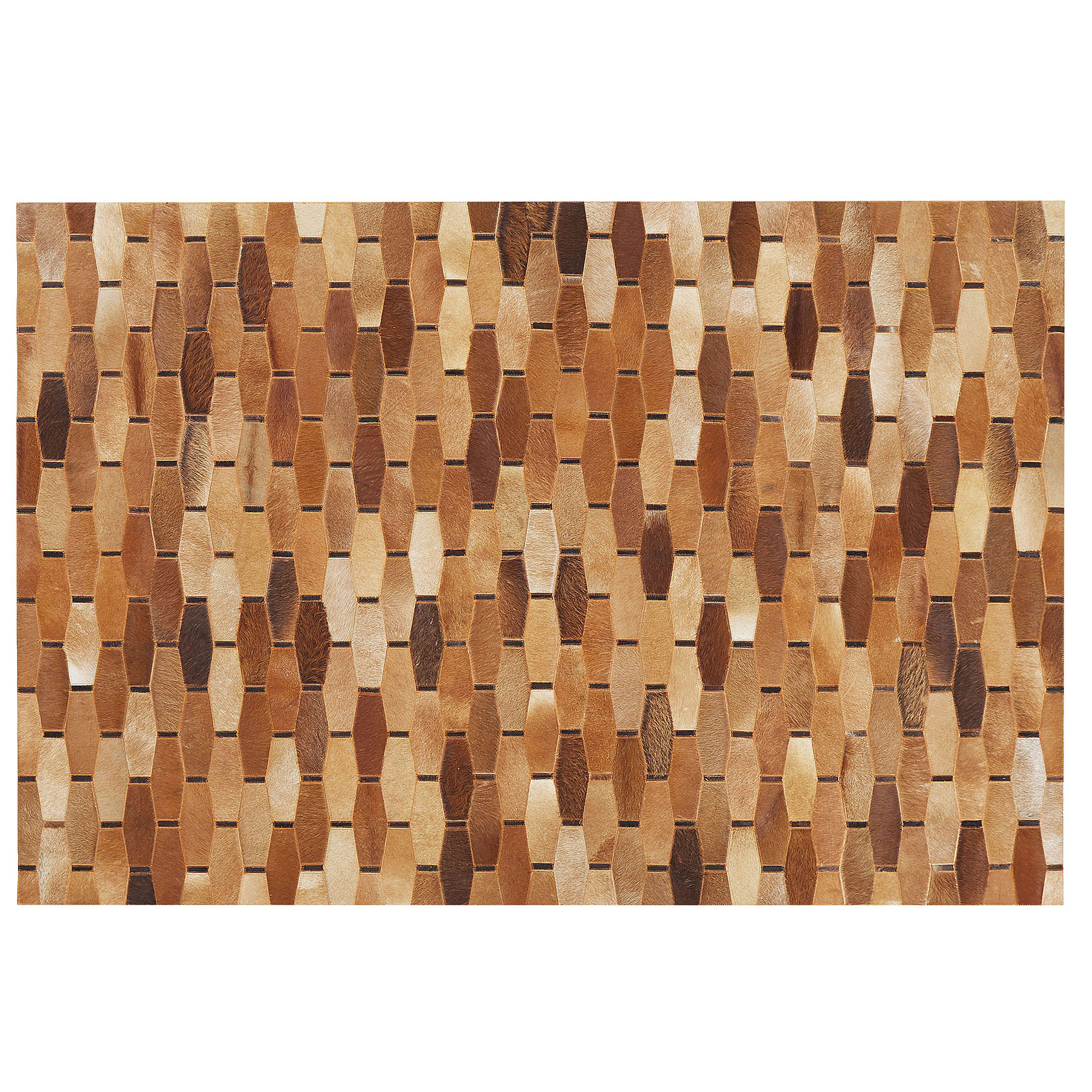 Beliani Area Rug Brown Cowhide Leather 160 x 230 cm Geometrical Pattern Patchwork