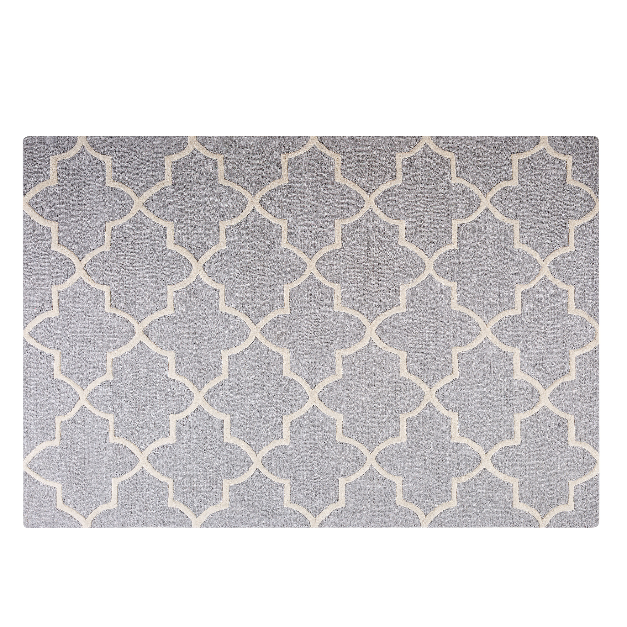 Beliani Rug Grey Wool 160 x 230 cm Trellis Quatrefoil Pattern Hand Tufted Oriental Moroccan Clover