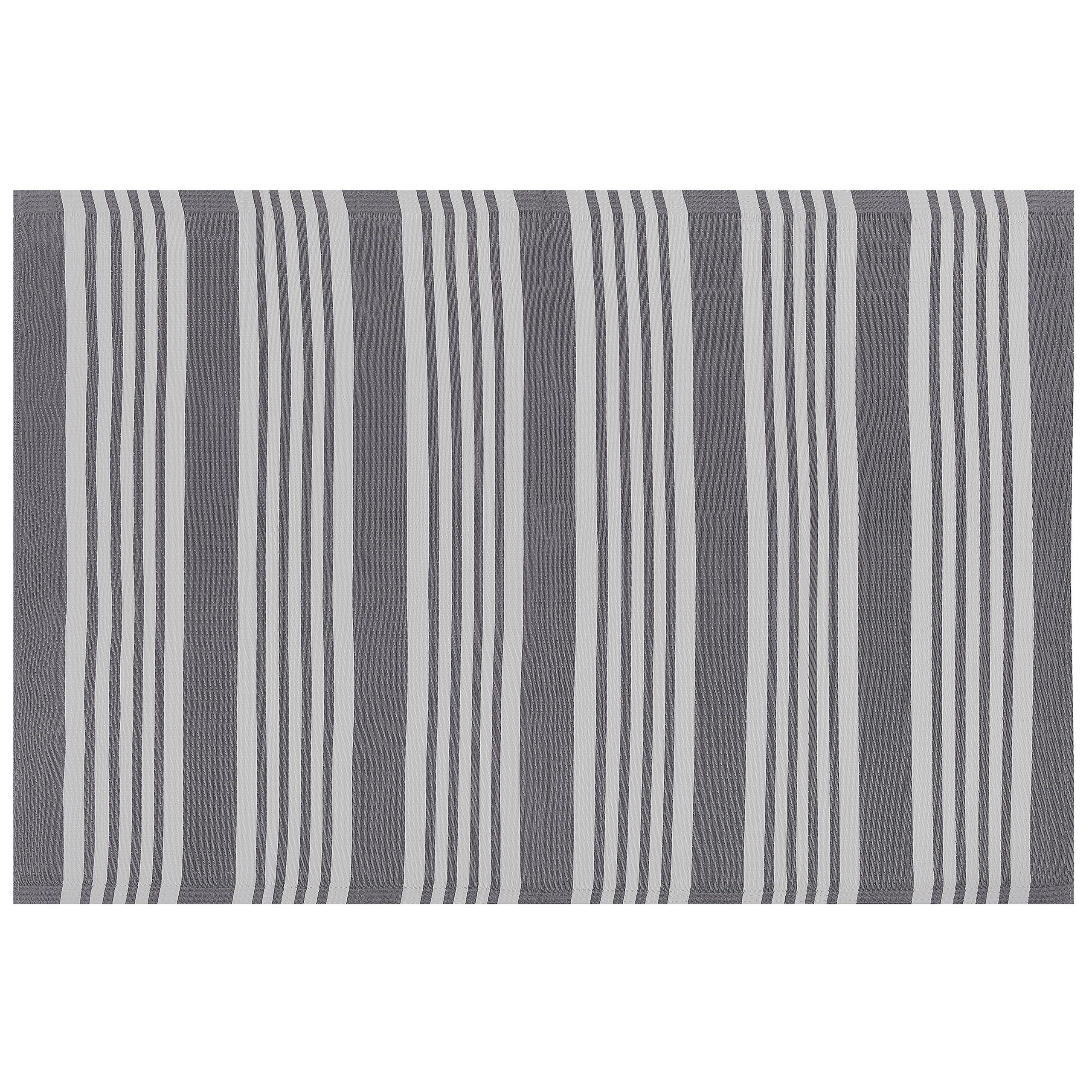 Beliani Outdoor Rug Mat Grey Synthetic 120 x 180 cm Striped Pattern Modern