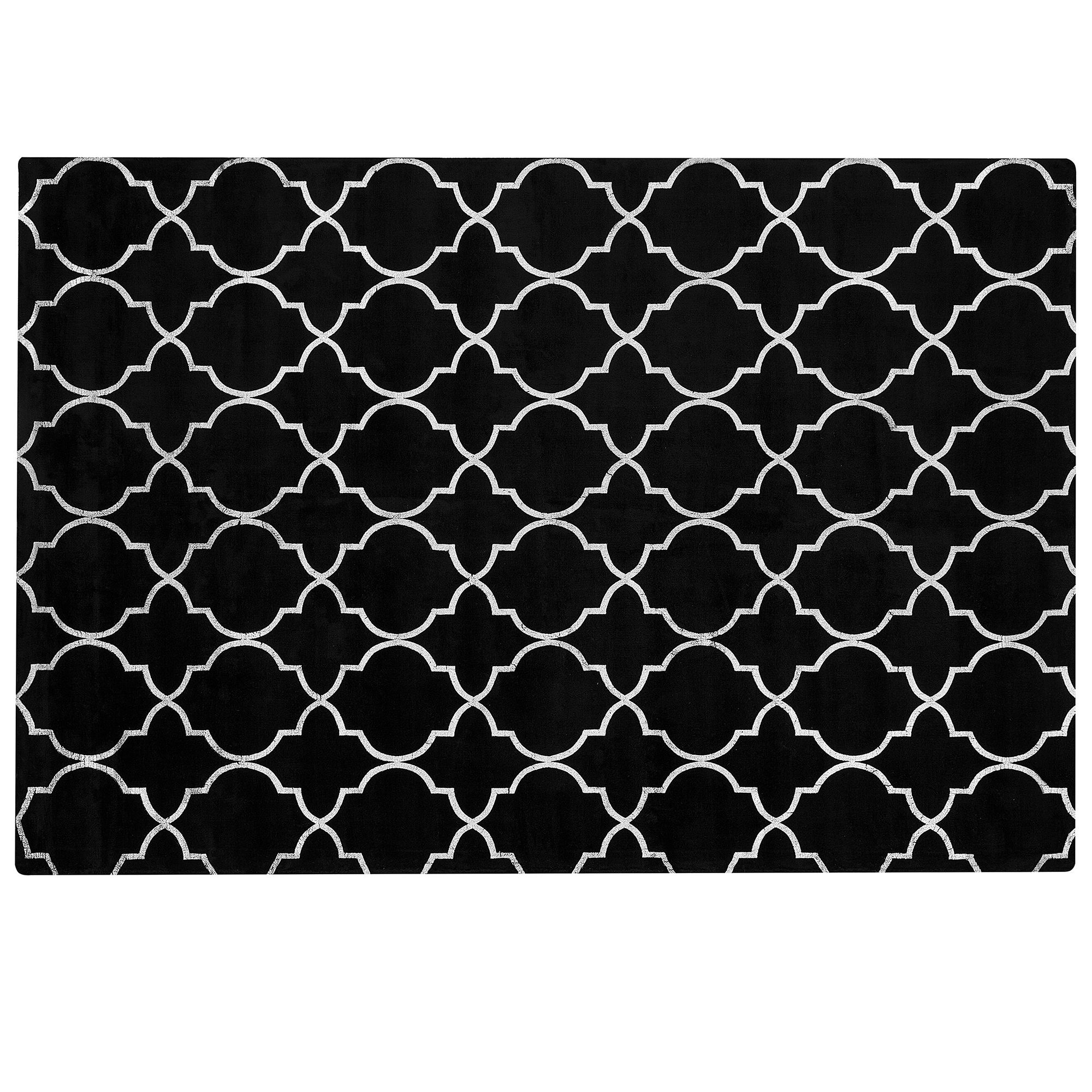 Beliani Rug Black with Silver Quatrefoil Pattern Viscose with Cotton 140 x 200 cm Style Modern Glam