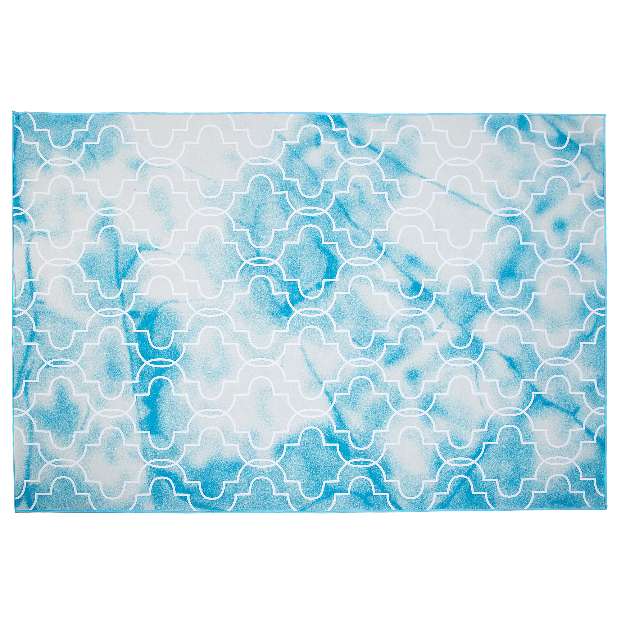 Beliani Area Rug Carpet Light Blue Polyester Fabric Quatrefoil Pattern Rubber Coated Bottom 140 x 200 cm