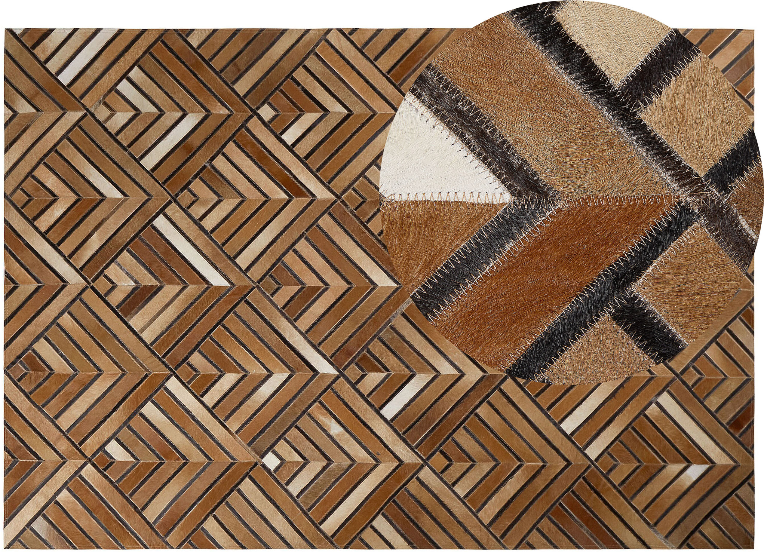 Beliani Cowhide Area Rug Brown Leather Patchwork Diamond Geometric Pattern 160 x 230 cm