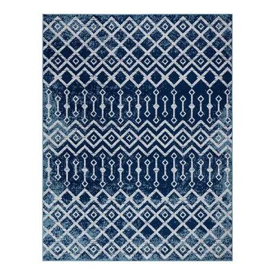 KHL Rugs Alexa Contemporary Geometric Area Rug, Blue, 5Ft Rnd