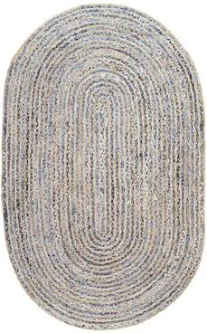 nuLOOM Dune Road Dara Striped Braided Jute Blend Rug, Blue, 5X8FT OVAL