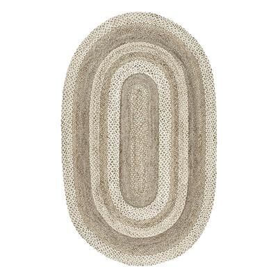 nuLoom Charlene Braided Border Jute Area Rug, White, 5X8FT OVAL