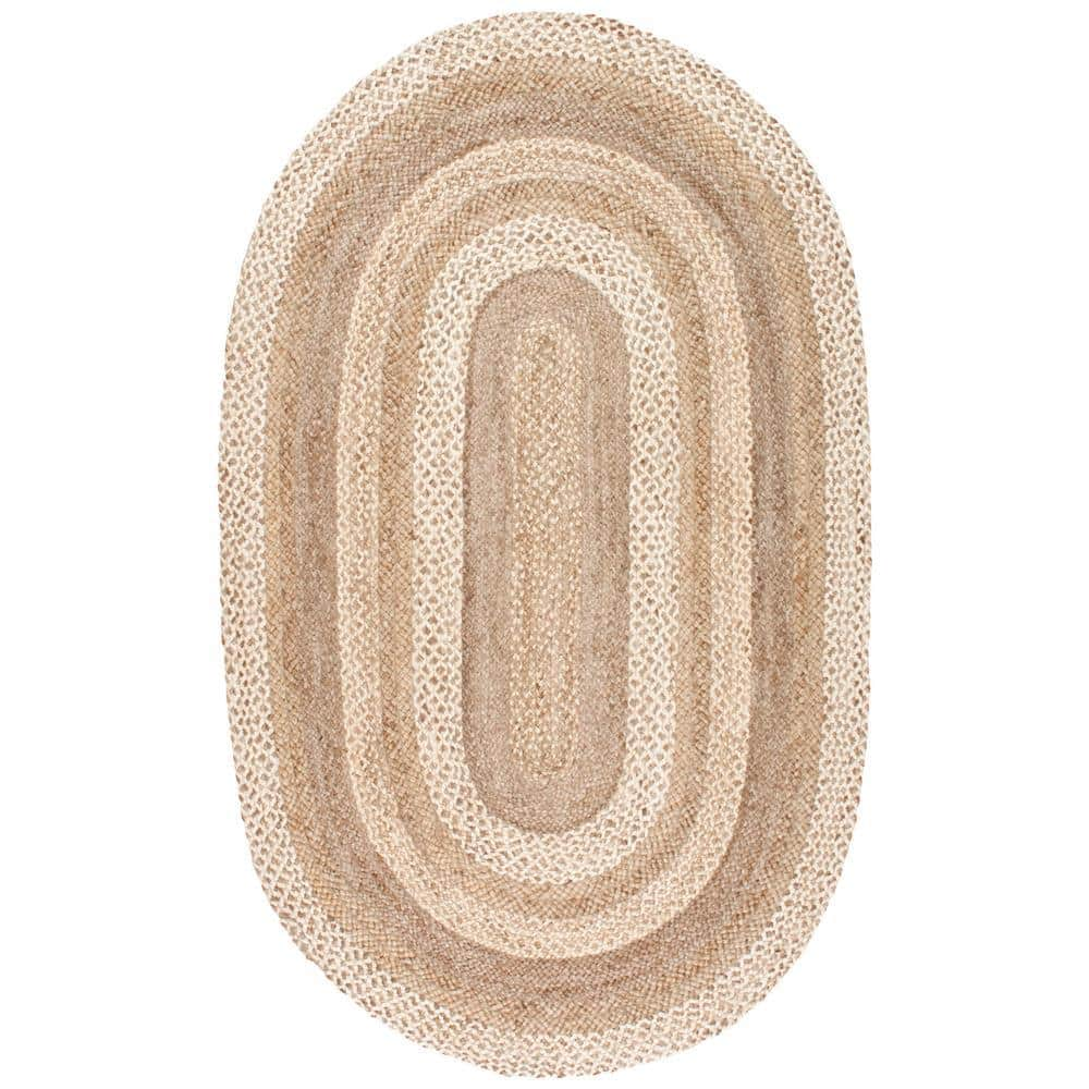 nuLOOM Charlene Braided Border Jute Natural 3 ft. x 5 ft. Oval Rug