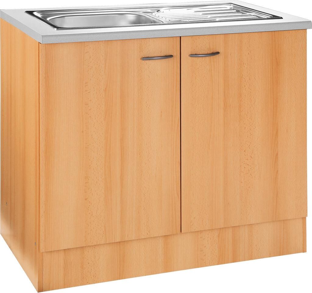 MID.YOU Spülenschrank mit Spüle Nano B: 100 cm Buche Dekor