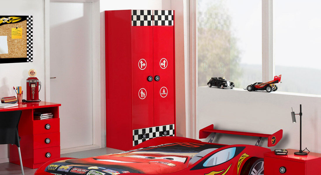 2-türiger Kinderkleiderschrank in Rot mit Schublade - Tuning