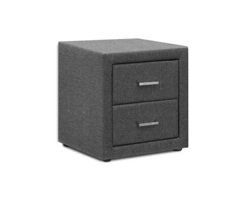 Artiss Fabric Bedside Table 2 Drawers Grey