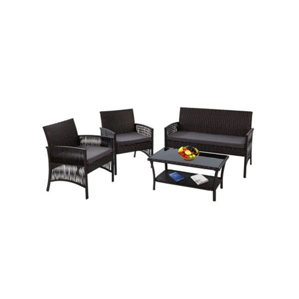 Gardeon Outdoor Furniture Rattan Set Wicker Cushion 4 Pcs Black