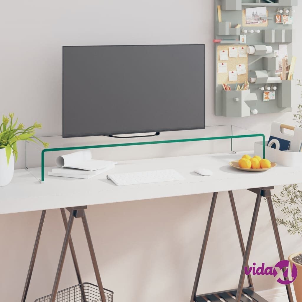 vidaXL TV Stand/Monitor Riser Glass Clear 100x30x13 cm