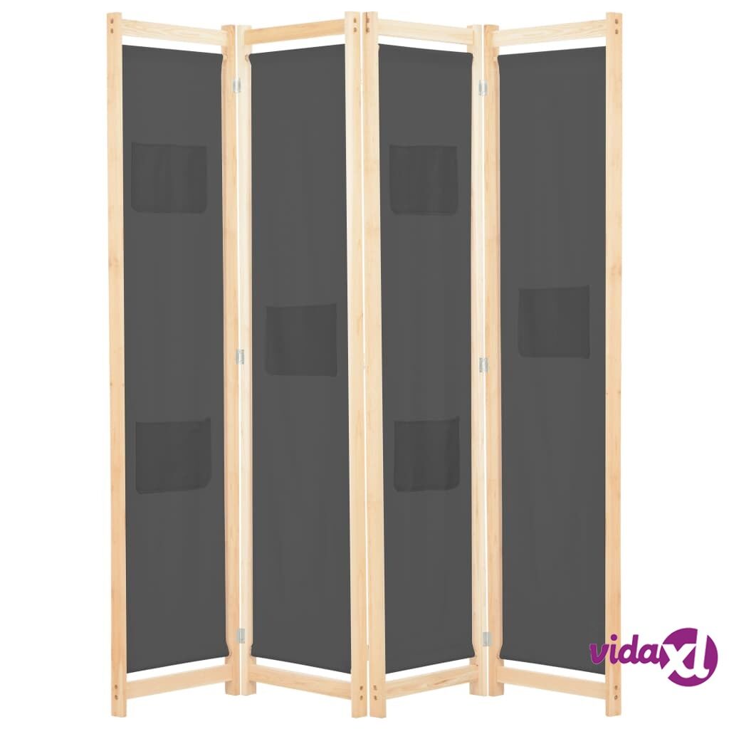 vidaXL 4-Panel Room Divider Grey 160x170x4 cm Fabric
