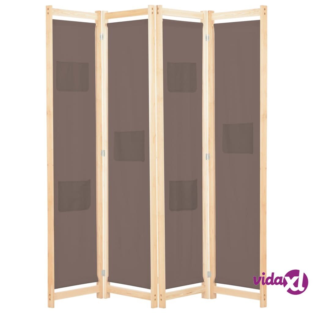 vidaXL 4-Panel Room Divider Brown 160x170x4 cm Fabric
