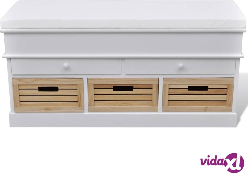 vidaXL White Storage & Entryway Bench with Cushion Top 2 Draw 3 Crate