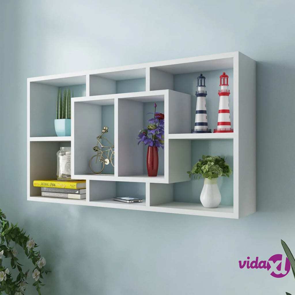 vidaXL Floating Wall Display Shelf 8 Compartments White