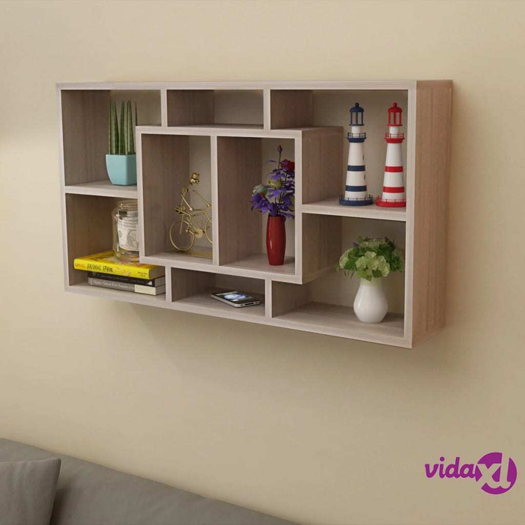 vidaXL Floating Wall Display Shelf 8 Compartments Oak Colour