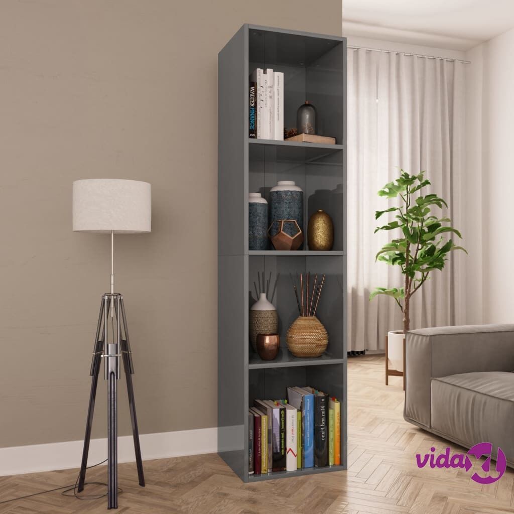 vidaXL Book Cabinet/TV Cabinet High Gloss Grey 36x30x143 cm Chipboard