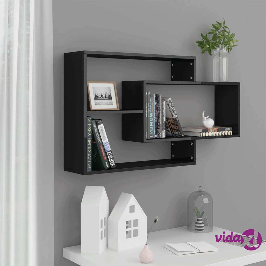 vidaXL Wall Shelves High Gloss Black 104x20x58.5 cm Chipboard