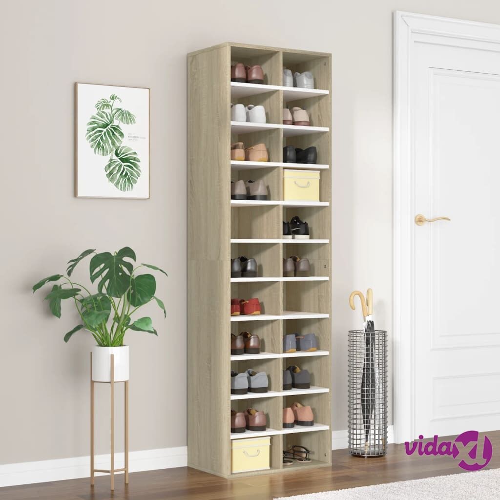 vidaXL Shoe Cabinet White and Sonoma Oak 54x34x183 cm Chipboard