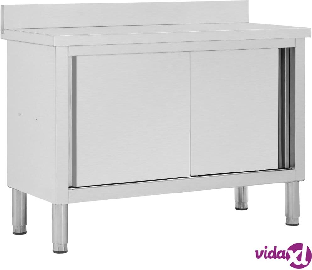 vidaXL Work Table with Sliding Doors 120x50x(95-97) cm Stainless Steel