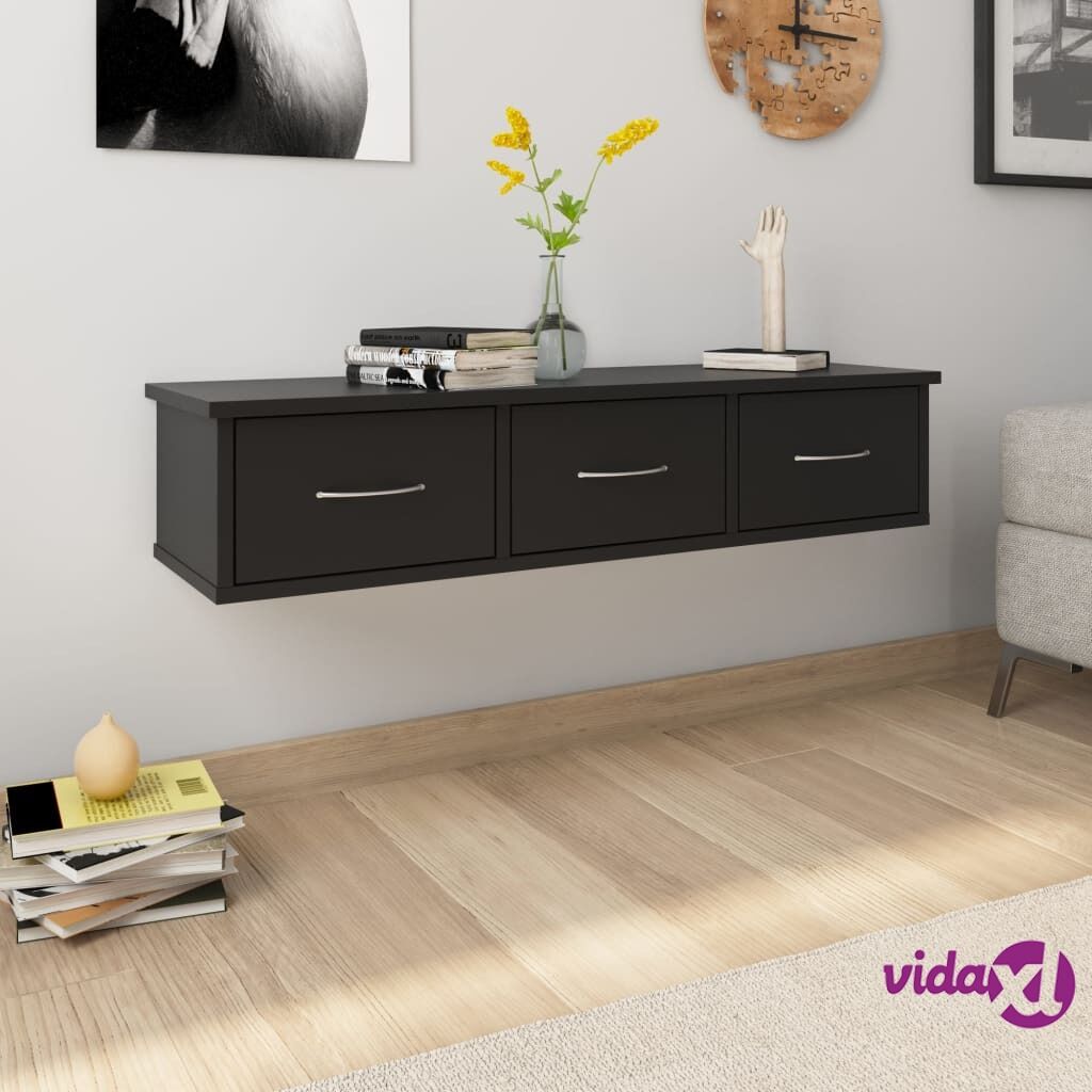 vidaXL Wall-mounted Drawer Shelf Black 88x26x18.5 cm Chipboard