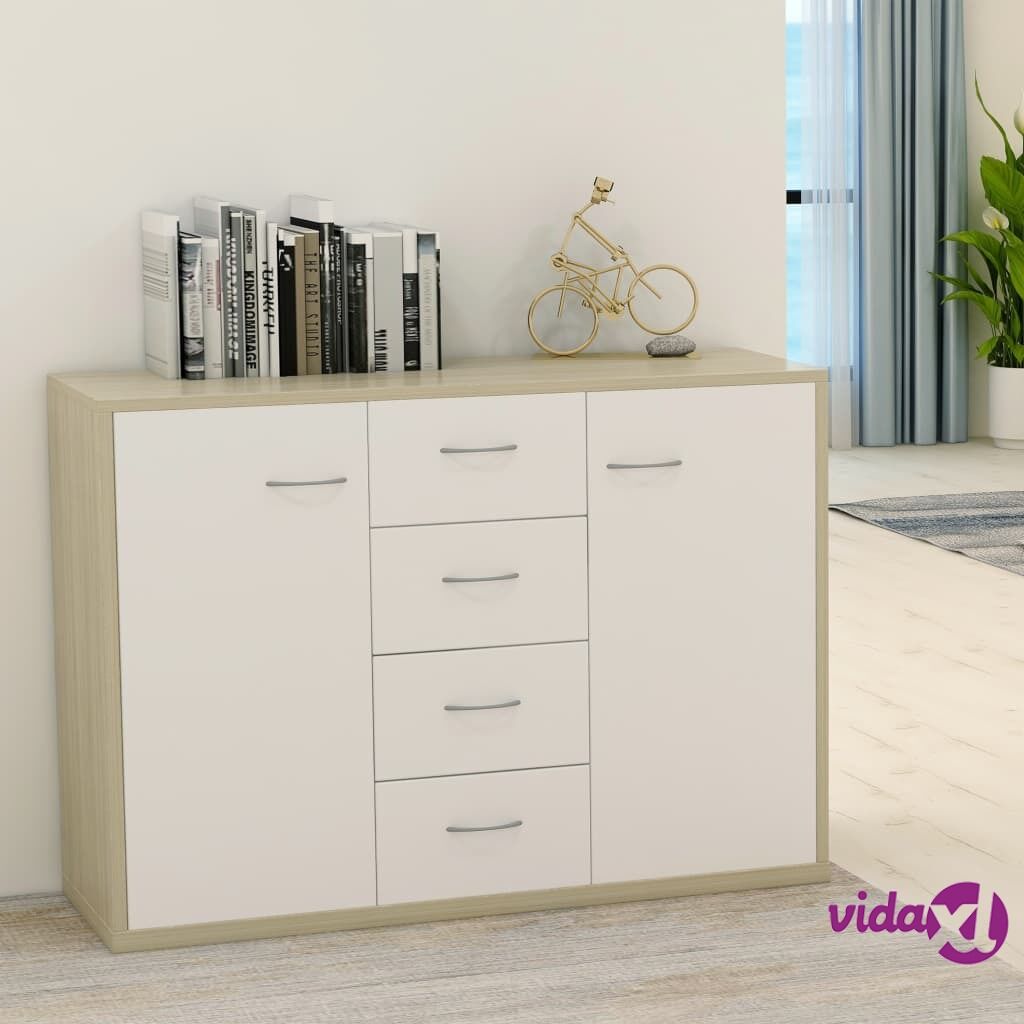 vidaXL Sideboard White and Sonoma Oak 88x30x65 cm Chipboard