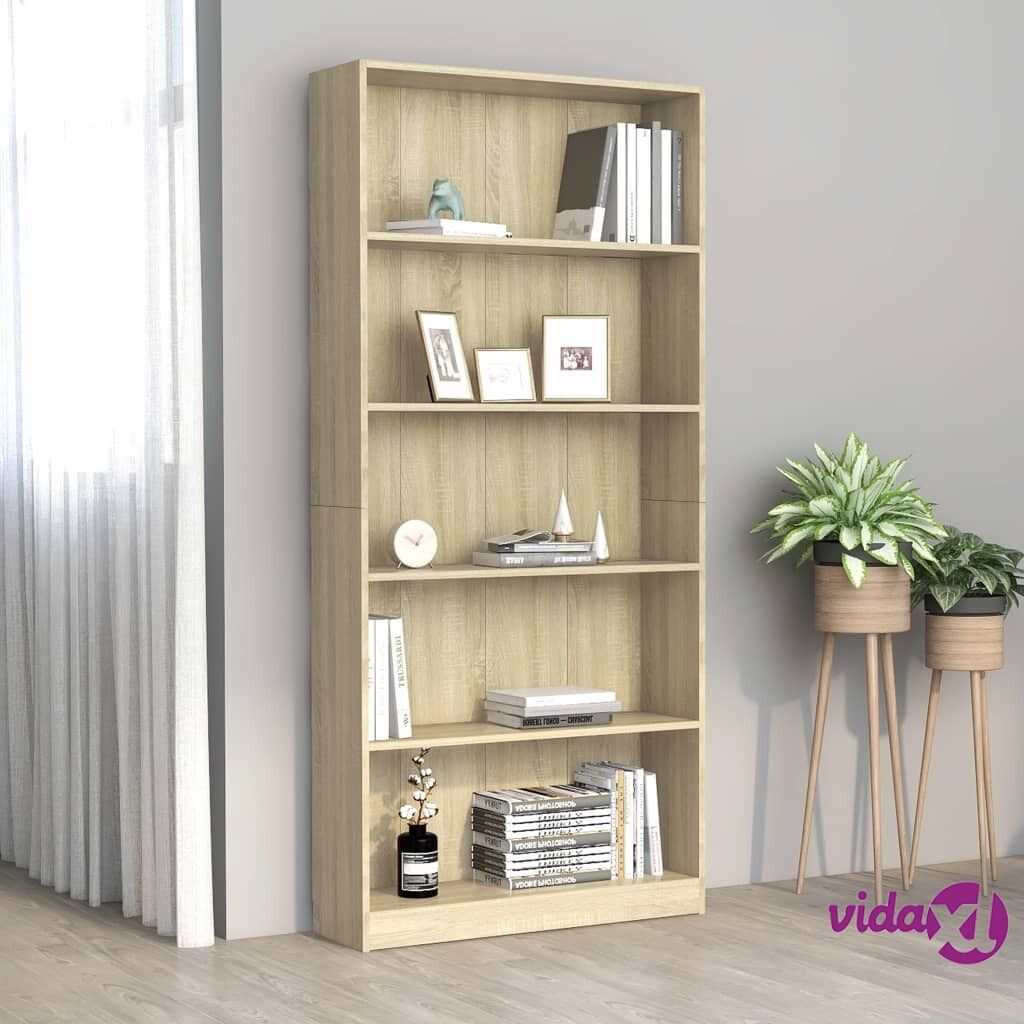 vidaXL 5-Tier Book Cabinet Sonoma Oak 80x24x175 cm Chipboard