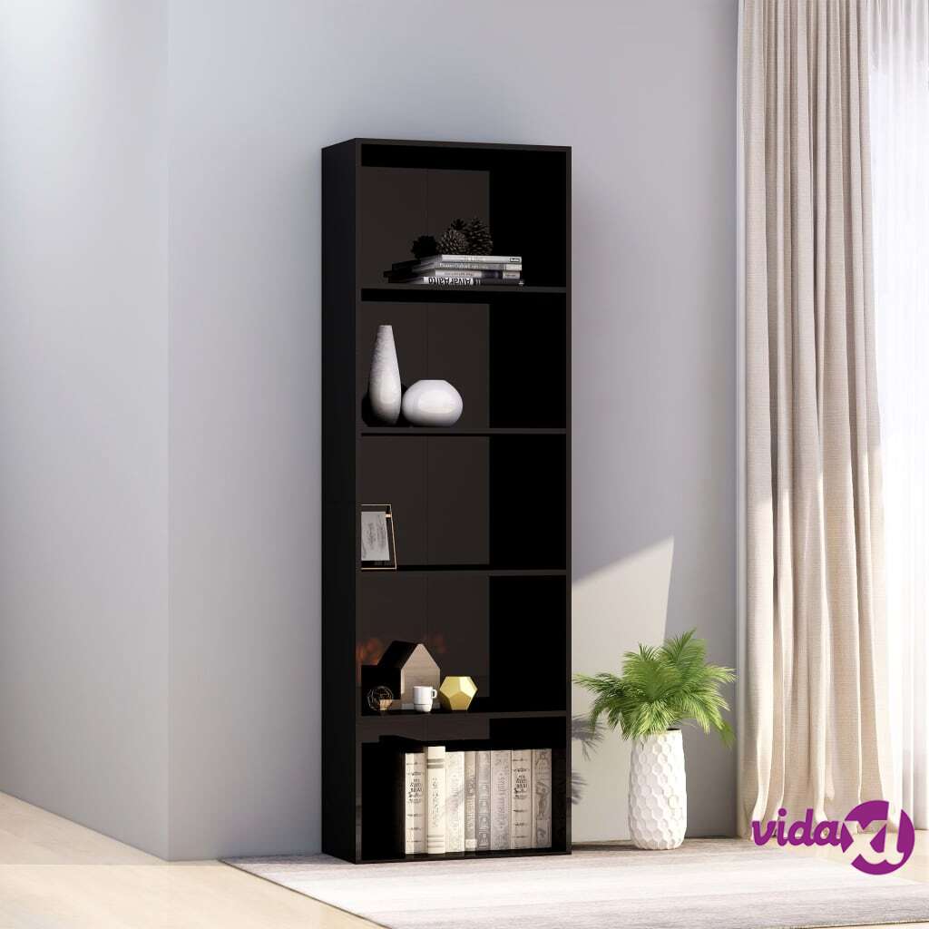 vidaXL 5-Tier Book Cabinet High Gloss Black 60x30x189 cm Chipboard