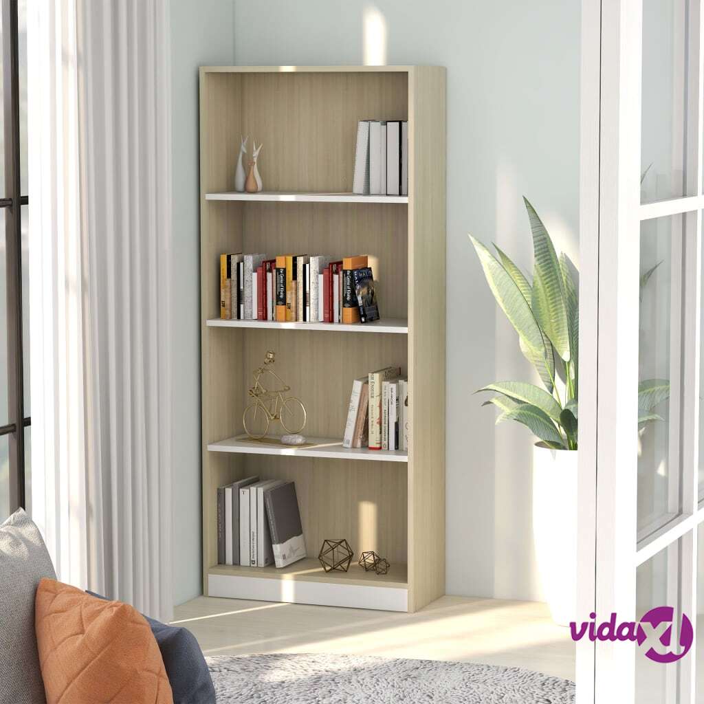 vidaXL 4-Tier Book Cabinet White and Sonoma Oak 60x24x142 cm Chipboard