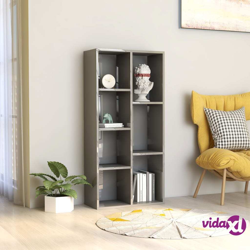 vidaXL Book Cabinet High Gloss Grey 50x25x106 cm Chipboard