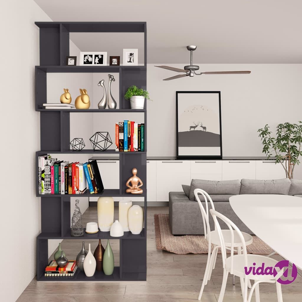 vidaXL Book Cabinet/Room Divider High Gloss Grey 31.5"x9.4"x75.6" Chipboard