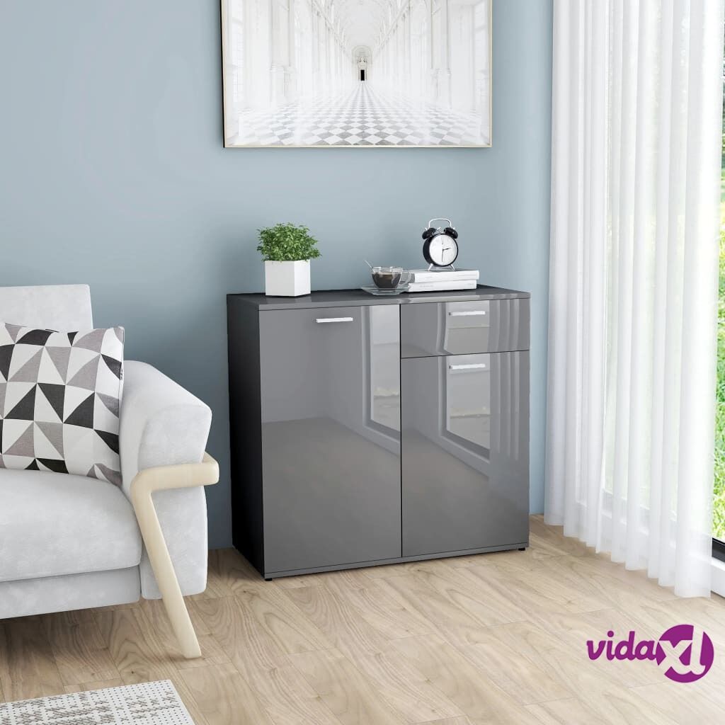 vidaXL Sideboard High Gloss Grey 80x36x75 cm Chipboard