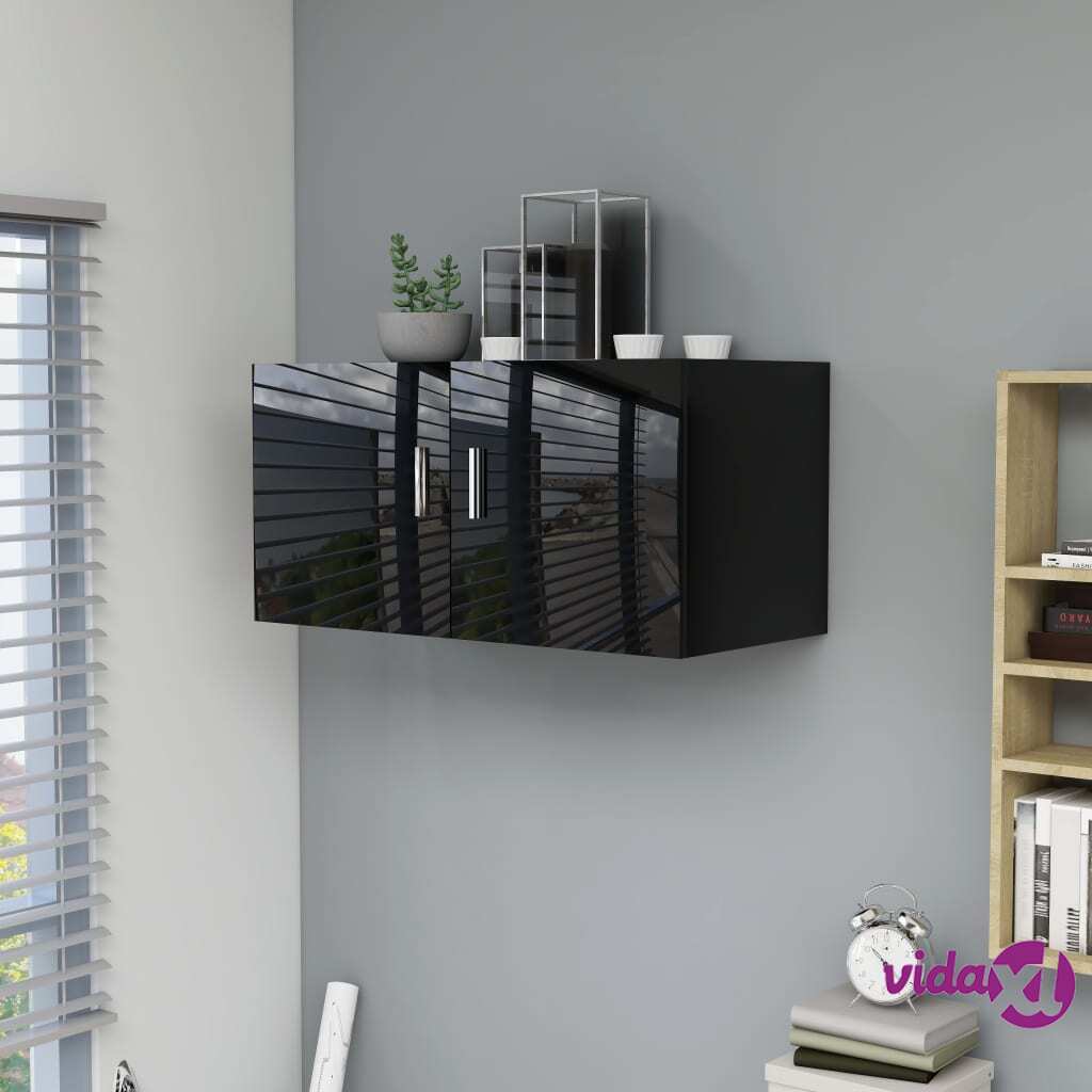 vidaXL Wall Mounted Cabinet High Gloss Black 80x39x40 cm Chipboard