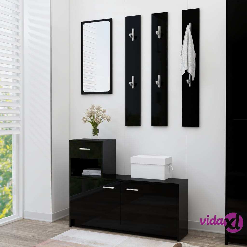 vidaXL Hallway Unit High Gloss Black 100x25x76.5 cm Chipboard