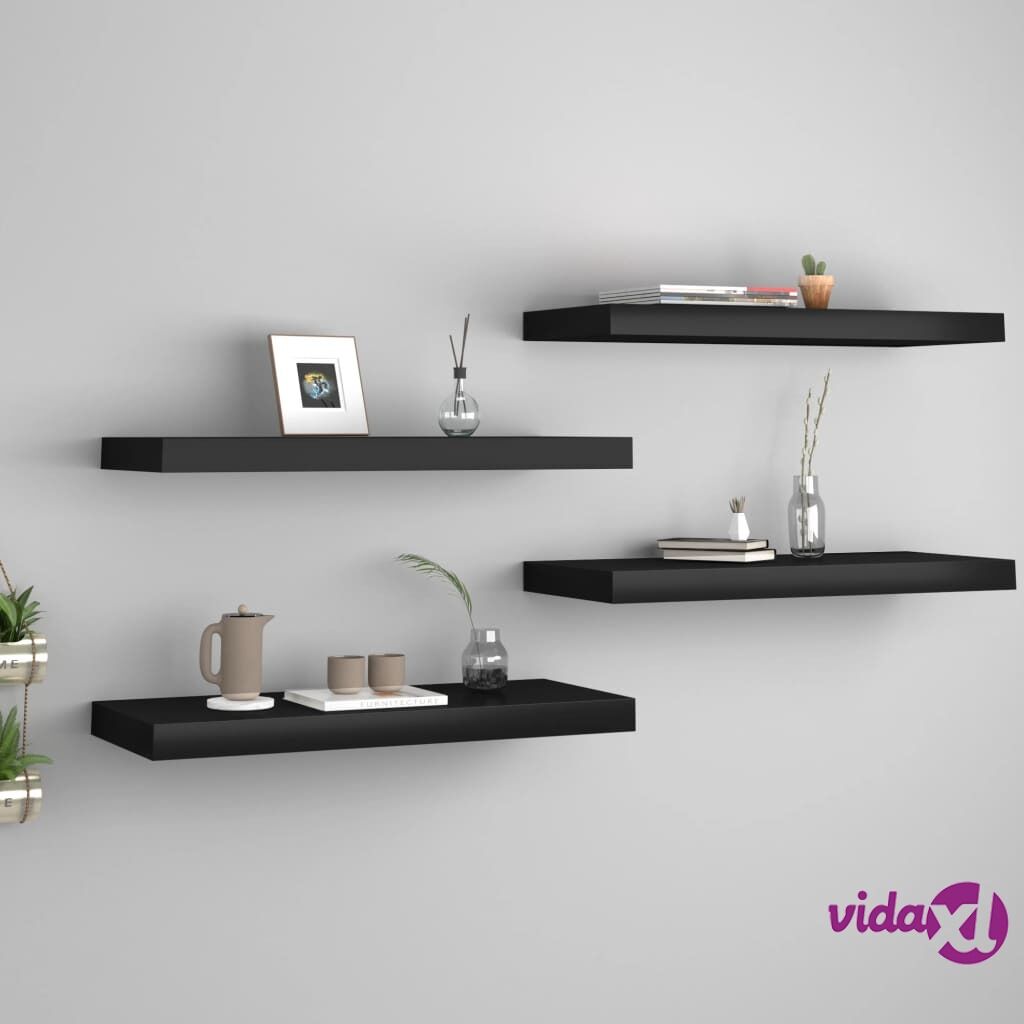 vidaXL Floating Wall Shelves 4 pcs Black 60x23.5x3.8 cm MDF