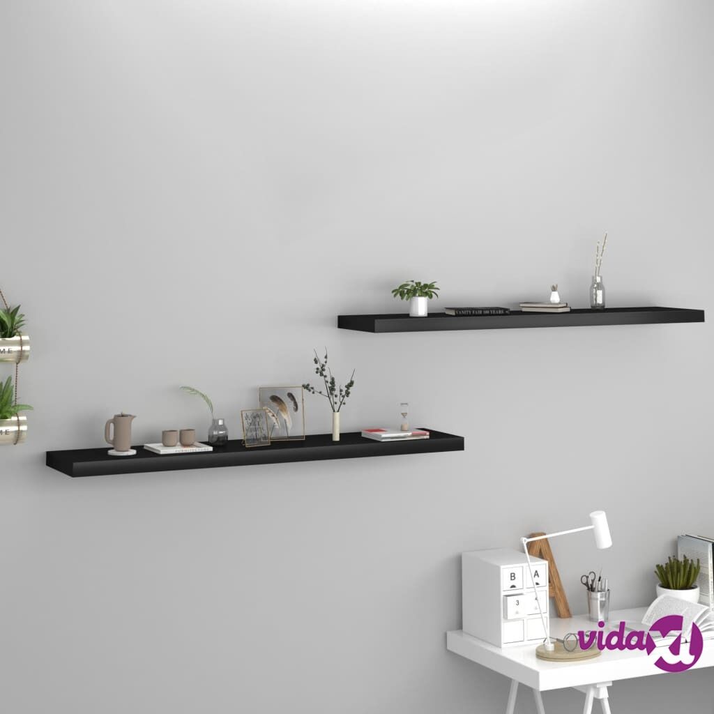 vidaXL Floating Wall Shelves 2 pcs Black 120x23.5x3.8 cm MDF