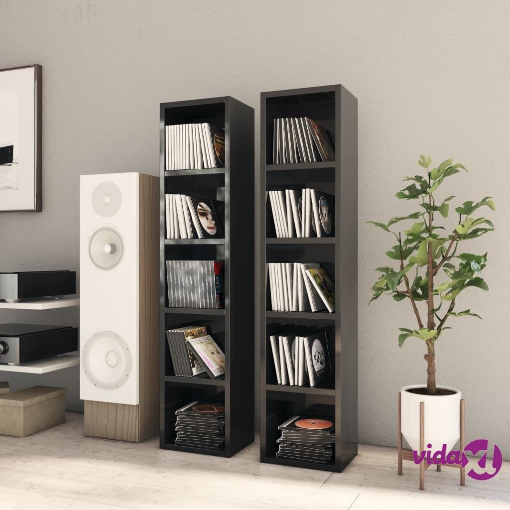 vidaXL CD Cabinets 2 pcs High Gloss Black 21x16x93.5 cm Chipboard