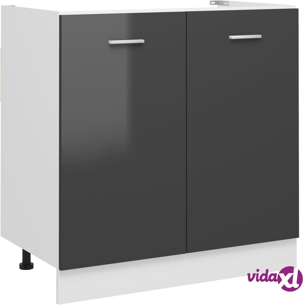 vidaXL Sink Bottom Cabinet High Gloss Grey 80x46x81.5 cm Chipboard