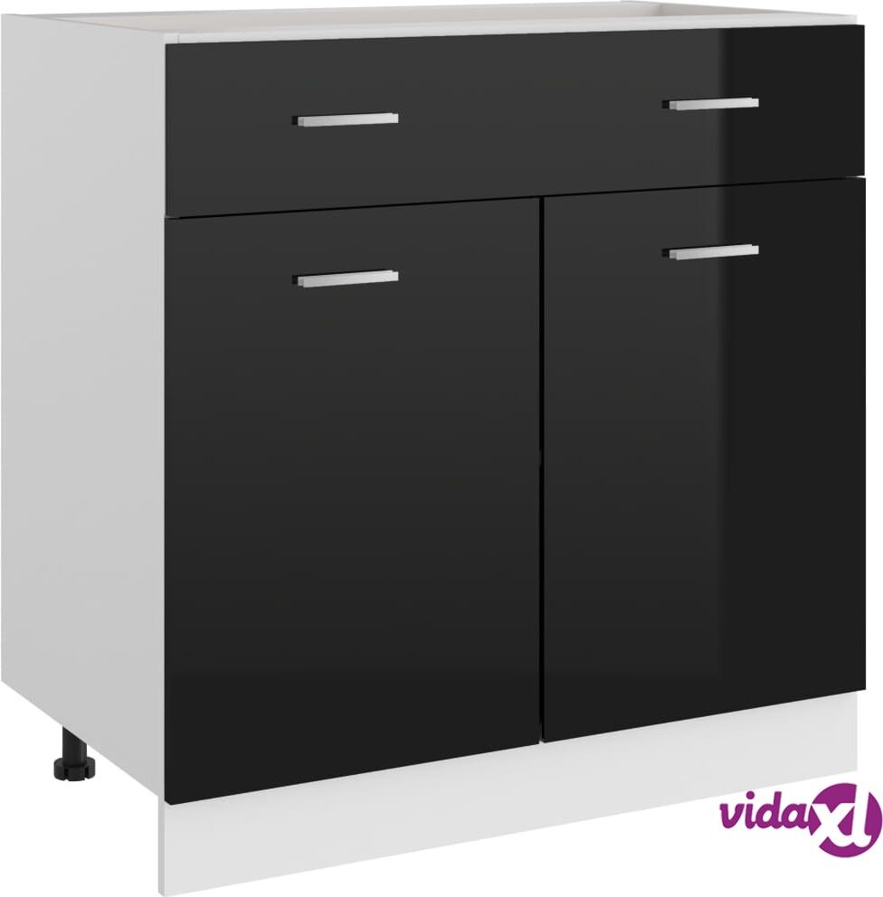 vidaXL Drawer Bottom Cabinet High Gloss Black 80x46x81.5 cm Chipboard