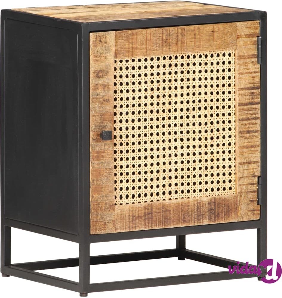 vidaXL Bedside Cabinet 40x30x50 cm Rough Mango Wood and Natural Cane