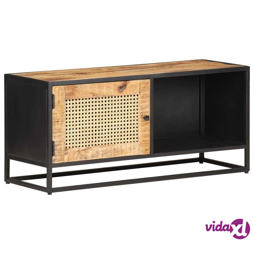 vidaXL TV Cabinet 90x30x40 cm Rough Mango Wood and Natural Cane