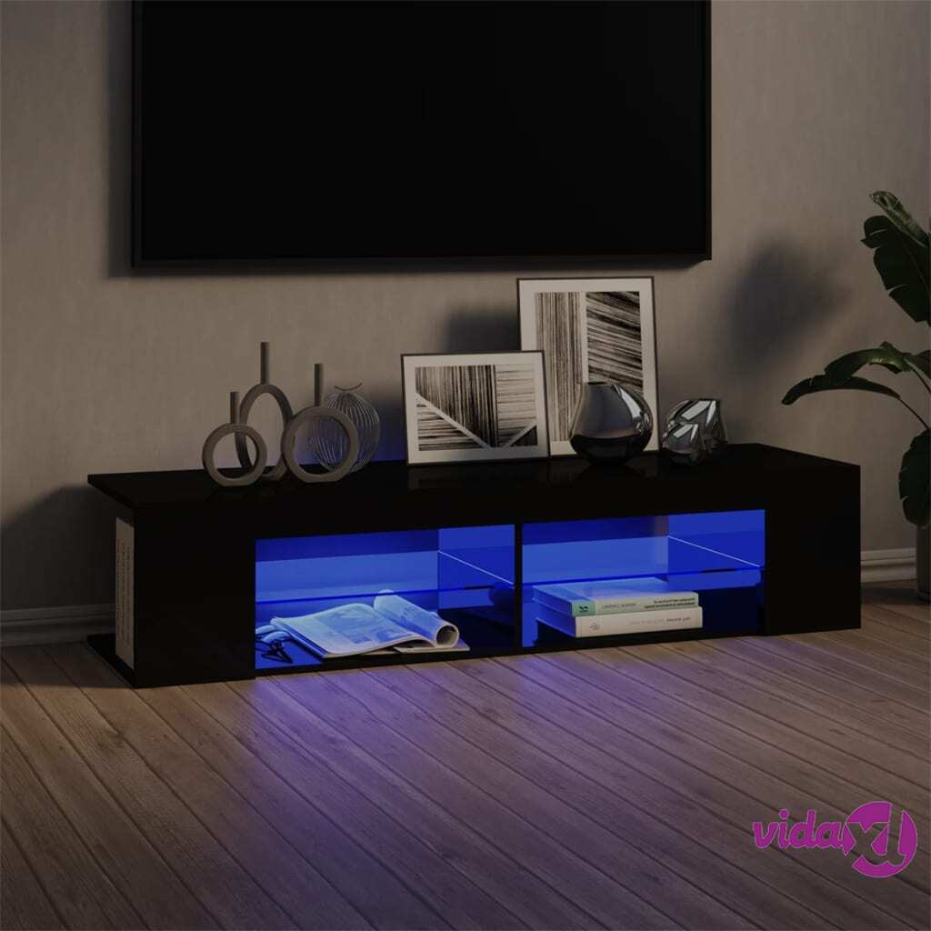 vidaXL TV Cabinet with LED Lights High Gloss Black 135x39x30 cm