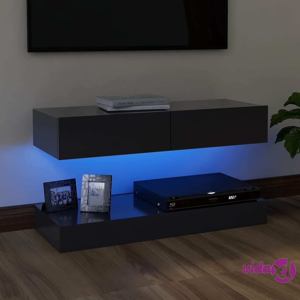 vidaXL TV Cabinet with LED Lights Grey 90x35 cm