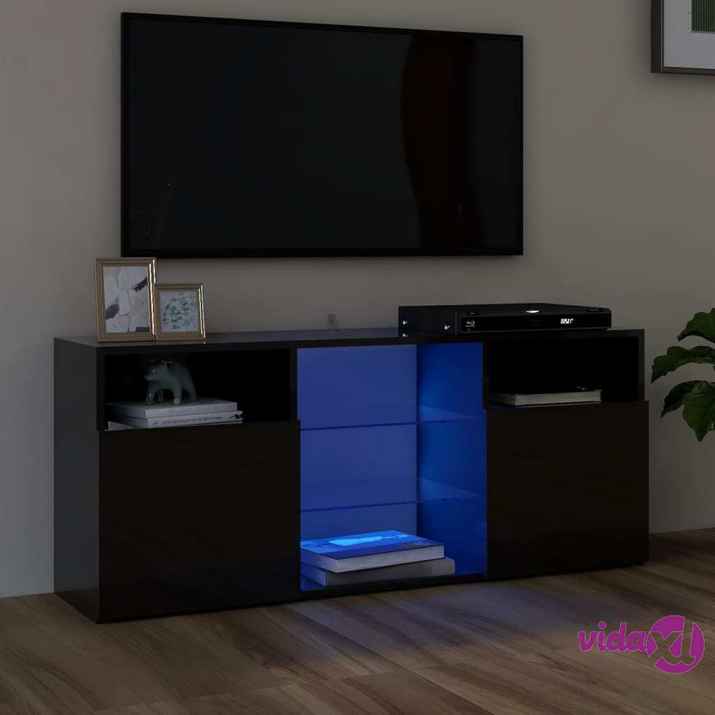 vidaXL TV Cabinet with LED Lights High Gloss Black 120x30x50 cm