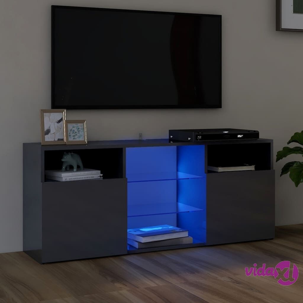 vidaXL TV Cabinet with LED Lights High Gloss Grey 120x30x50 cm
