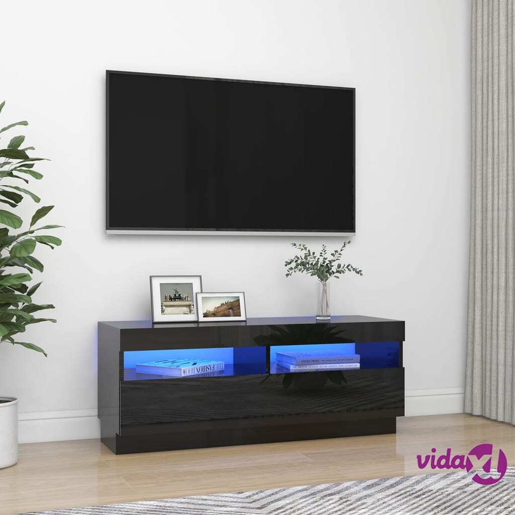 vidaXL TV Cabinet with LED Lights High Gloss Black 100x35x40 cm