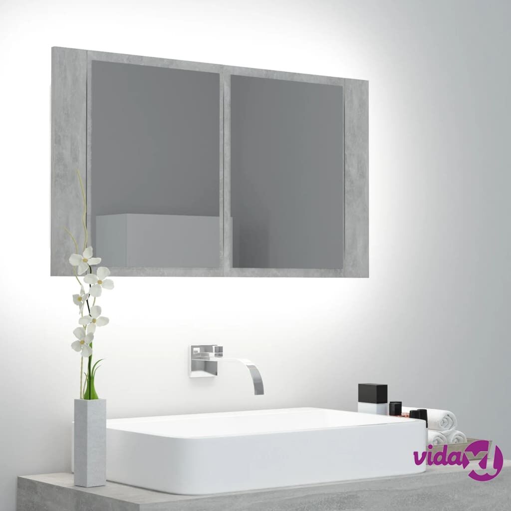 vidaXL LED Bathroom Mirror Cabinet Concrete Grey 80x12x45 cm