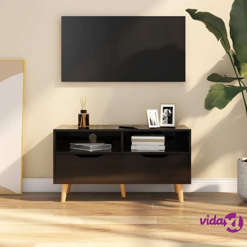 vidaXL TV Cabinet High Gloss Black 90x40x48.5 cm Chipboard