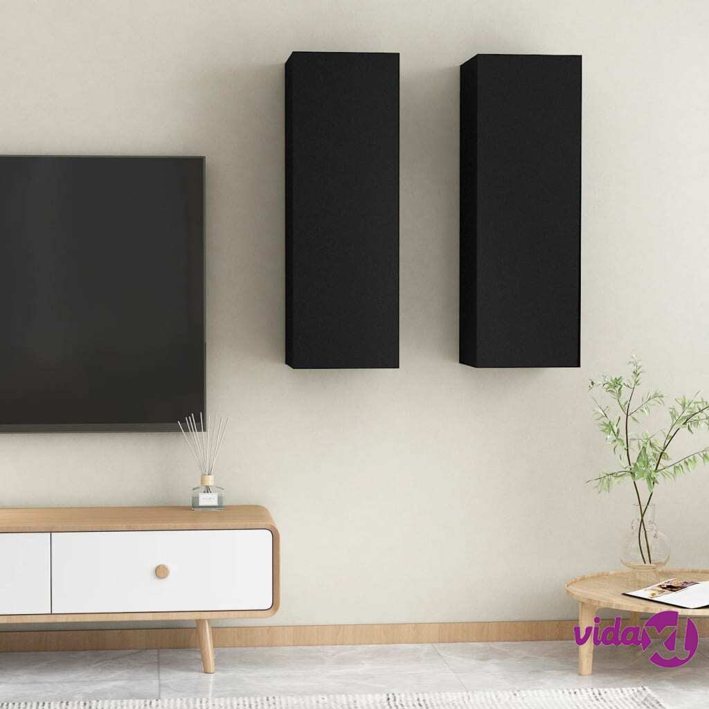 vidaXL TV Cabinets 2 pcs Black 30.5x30x90 cm Chipboard